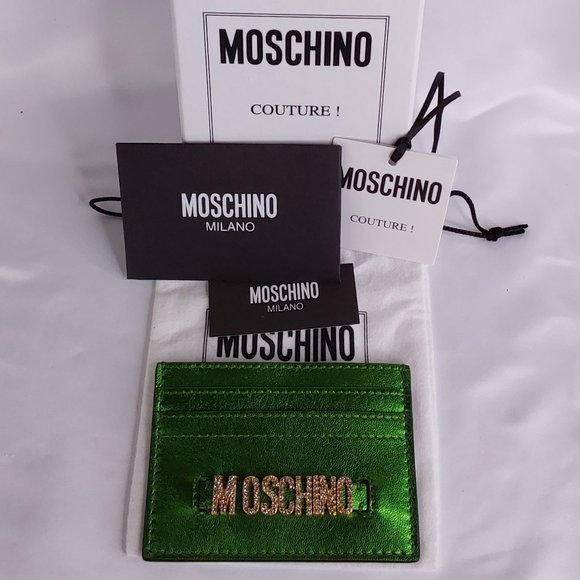 'MOSCHINO' LEATHER 'CASINO KRYSTAL' RAISED BLING LOGO FRONT FOILED CARD CASE - Picture 10 of 16